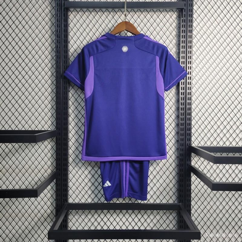 3-Stars 2023 Kids Argentina Away Purple Jersey Size 16-28