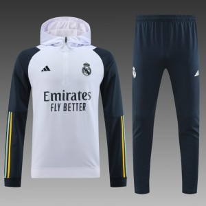 23/24 Real Madrid White Hoodie Half Zipper Jacket+ Pants