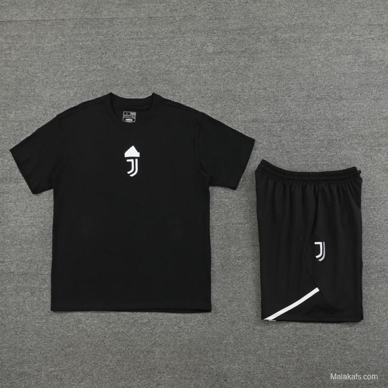 23/24 Juventus Black Cotton Short Sleeve Jersey+Shorts