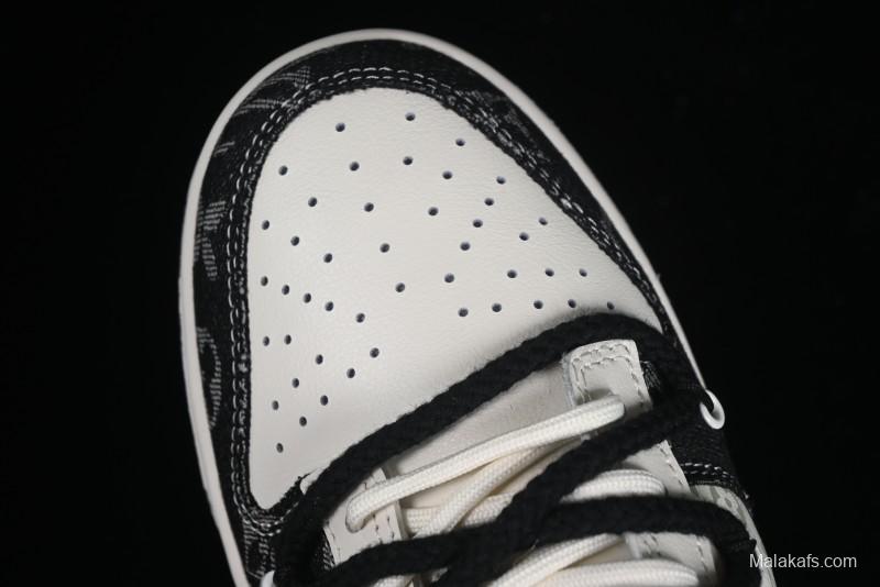 Nike SB Dunk Low LV Collaboration - Black Denim Print Anniversary High-End Custom Low-Top Casual Skate Shoes - SJ2068-238