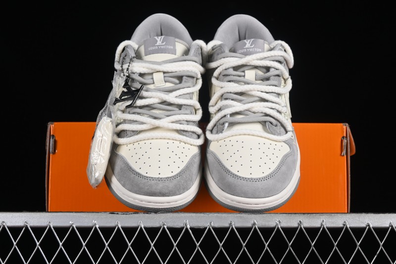 Nike SB Dunk Low LV Collaboration - Beige Grey Strap Pig Suede Anniversary High-End Custom Low-Top Casual Sneakers - SJ2068-237