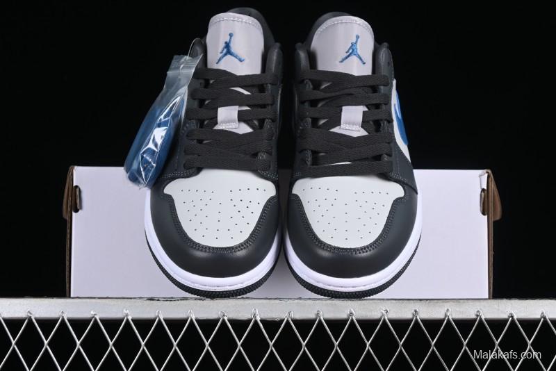 Nike Air Jordan 1 Low AJ1 Black Grey Blue Swoosh Low-Top Lifestyle Basketball Shoes - DC0774-040
