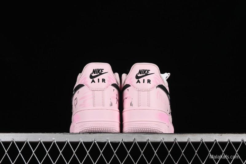 Nike Air Force 1 '07 Low Casual Sneakers with Anime-inspired Peach Pink Spray Design - CW2288-111