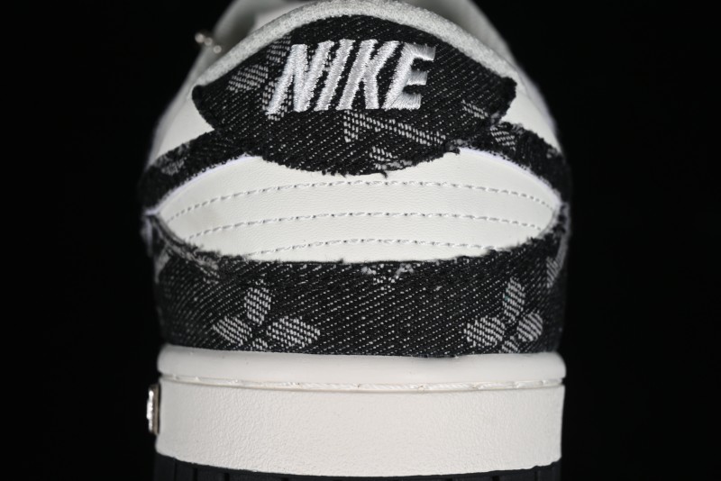 Nike SB Dunk Low LV Collaboration - Black Denim Off-White Black Swoosh Anniversary Custom Low-Top Casual Skate Shoes - DJ2024-009