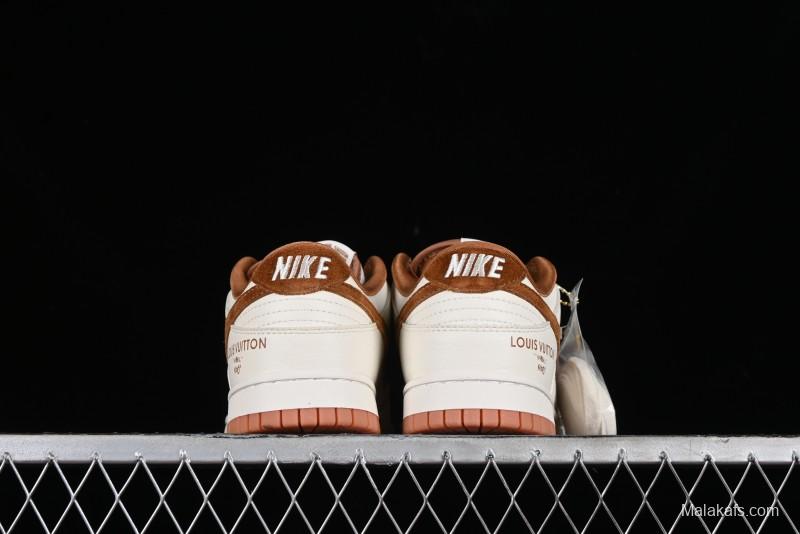 Nike SB Dunk Low LV Collaboration - Chocolate Anniversary High-End Custom Low-Top Casual Skate Shoes - FC1688-133