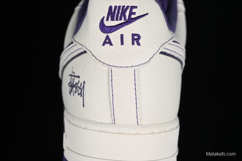 Stussy x Nike Air Force 1 '07 Low Retro Casual Sneakers with Reflective Military Purple - UN1635-222