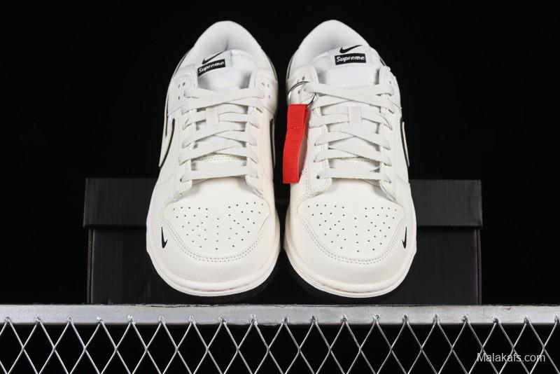 Nike SB Dunk Low Supreme Collaboration - Beige Black Mini Swoosh Anniversary High-End Custom Low-Top Casual Skate Shoes - DJ2024-006