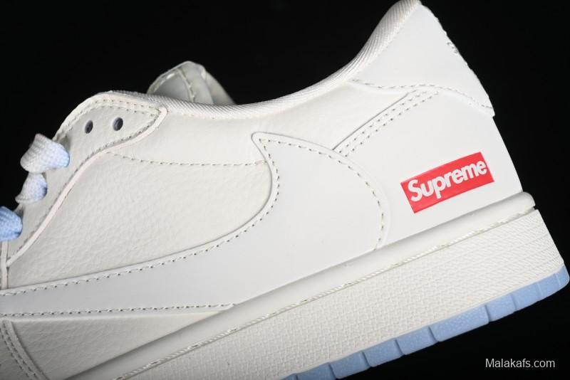 Nike SB Dunk Low Supreme Anniversary Edition Customized Low-Top Casual Sneakers in Off-White and Blue - BB6588-102