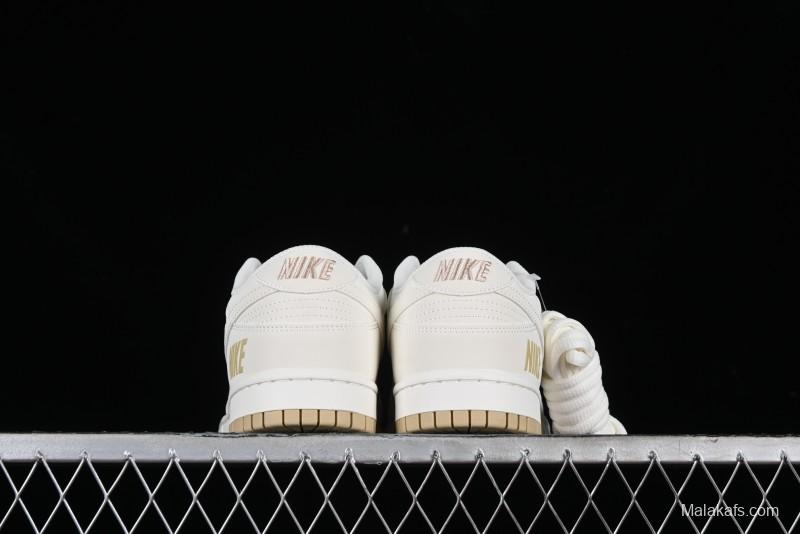 Nike SB Dunk Low Collaboration Three Swooshes Beige Gold Colorway Low-Top Casual Skateboarding Shoes - NK5639-326