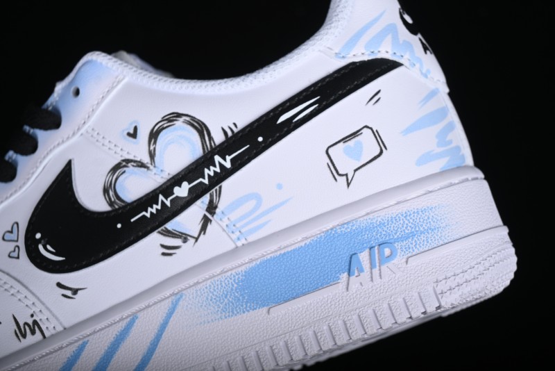 Nike Air Force 1 '07 Low Casual Sneakers with Anime-inspired Blue Spray Paint Design - CW2288-111