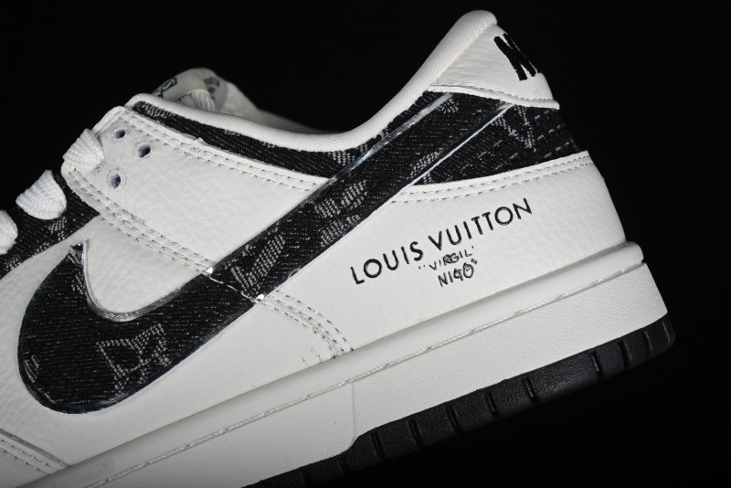 Nike SB Dunk Low LV Collaboration - Beige Black Denim Floral Anniversary High-End Custom Low-Top Casual Skate Shoes - XB3802-358