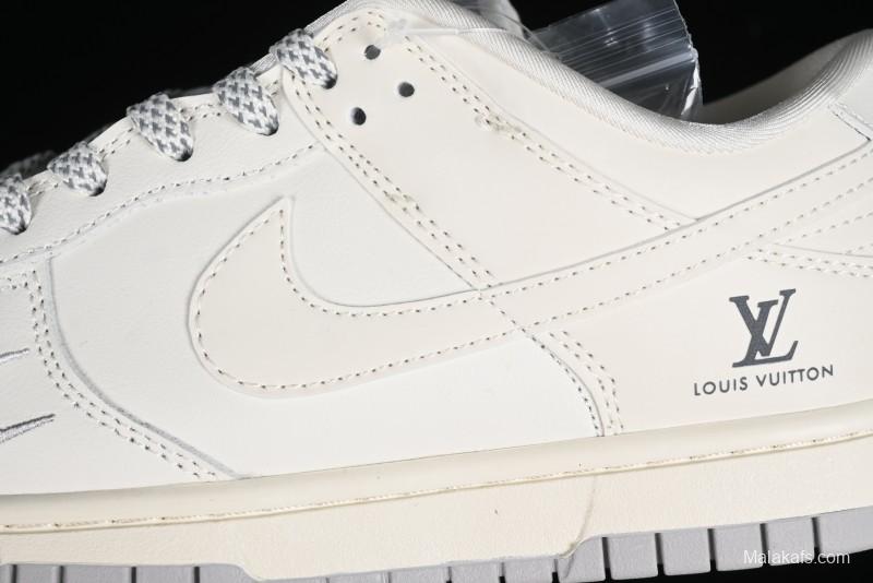 Nike SB Dunk Low LV Collaboration - Double Swoosh Beige Grey Anniversary High-End Custom Low-Top Casual Skate Shoes - FC2025-306