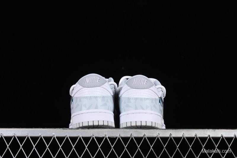 Nike Dunk Low Retro SB Casual Skate Shoes in Light Grey Blue with Silver Swoosh and Deconstructed Straps - HF0730-160