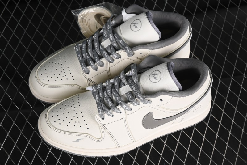 Nike Air Jordan 1 Low AJ1 Lightning Collaboration - Off White Grey Anniversary Custom Edition Low-Top Casual Sneakers - CF3688-020