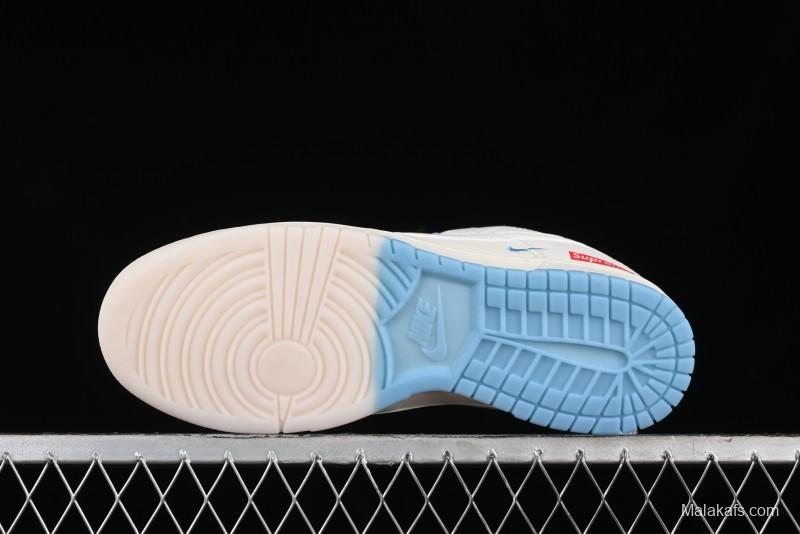 Nike SB Dunk Low Supreme Collaboration - Light Blue Double Swoosh Anniversary Customized Low-Top Casual Sneakers - BB8675-108