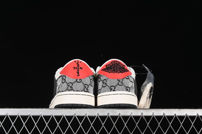 Nike Travis Scott x Fragment Design x Air Jordan 1 Low OG SP AJ1 Gucci Collaboration - Black Grey Pattern Low Top Casual Sneakers - XY2688-117