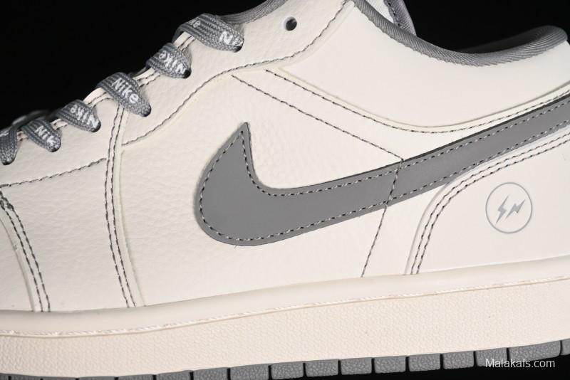 Nike Air Jordan 1 Low AJ1 Lightning Collaboration - Off White Grey Anniversary Custom Edition Low-Top Casual Sneakers - CF3688-020