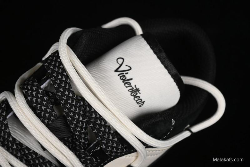 Nike Air Jordan 1 Low AJ1 x Violent Bear Collaboration - Black Beige Mark Line Custom Retro Basketball Shoes - SJ9950-013