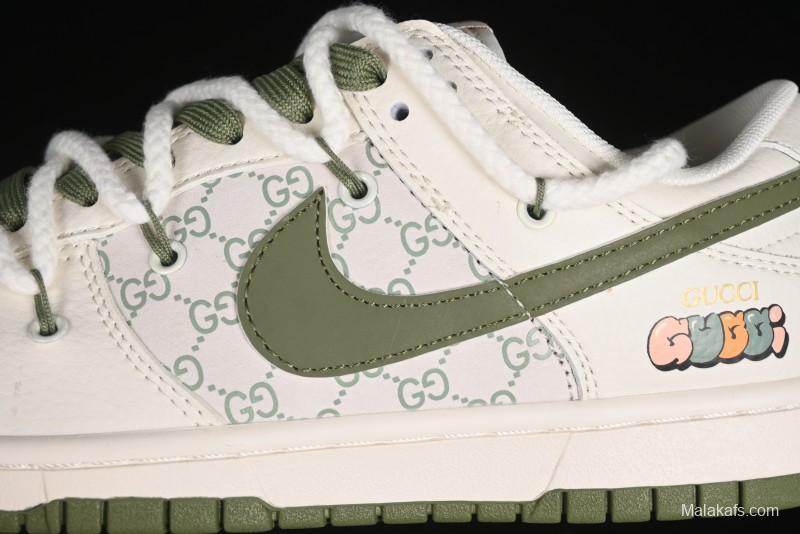 Nike SB Dunk Low Gucci Collaboration - Beige Green Floral Anniversary High-End Custom Low-Top Casual Skate Shoes - XX2025-918