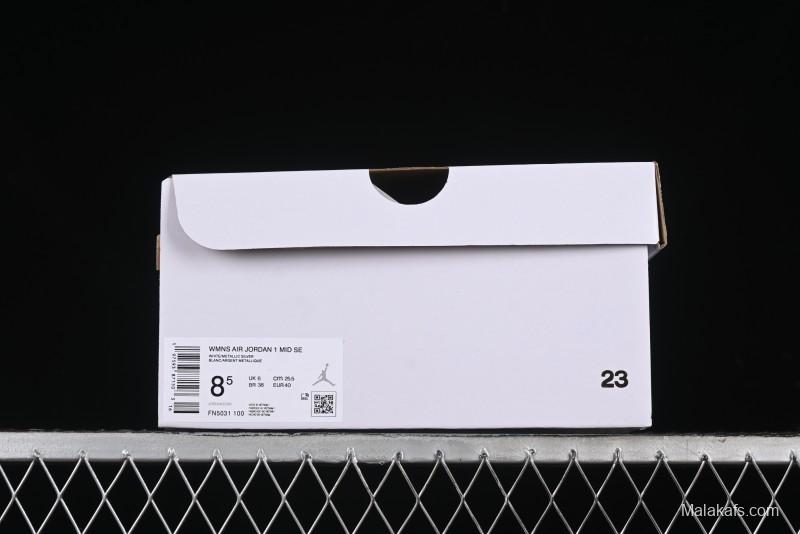 Nike Air Jordan 1 Mid Basketball Shoes Silver White - FN5031-100