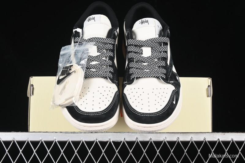 Nike Travis Scott x Fragment Design x Air Jordan 1 Low OG SP AJ1 Supreme Stussy Collaboration - Red Tab Black Warrior Low Top Casual Sneakers - SJ2068-124