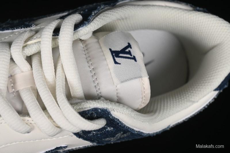 Nike SB Dunk Low LV Collaboration - Dark Blue Denim White Blue Swoosh Anniversary High-End Custom Low-Top Casual Sneakers - DJ2024-008