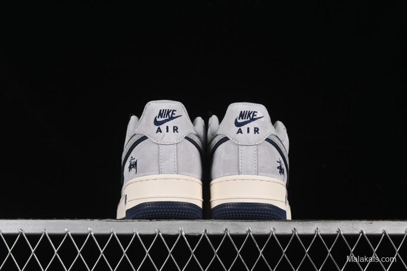 Nike Air Force 1 '07 Low Stussy Collaboration - Grey Pigskin Blue Sole Low-Top Casual Sneakers - XZ3318-028