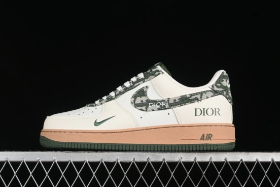 Nike Air Force 1 '07 Low Dior Collaboration - Beige Green Swoosh Low-Top Casual Sneakers - KK1988-010