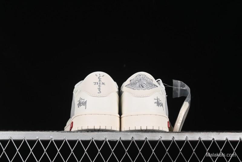 Nike Travis Scott x Fragment Design x Air Jordan 1 Low OG SP AJ1 Retro Sneakers with Reverse Swoosh - SJ2068-115