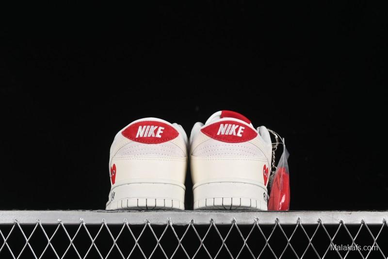 Nike SB Dunk Low Comme des Garçons Collaboration - Pigskin White Swoosh Anniversary Custom Low-Top Casual Skate Shoes - KK1333-004