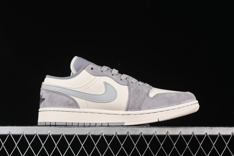 Nike Air Jordan 1 Low Stussy Collaboration - Light Bone Grey Dual-Tone Premium Custom Retro Basketball Shoes - SJ9950-045