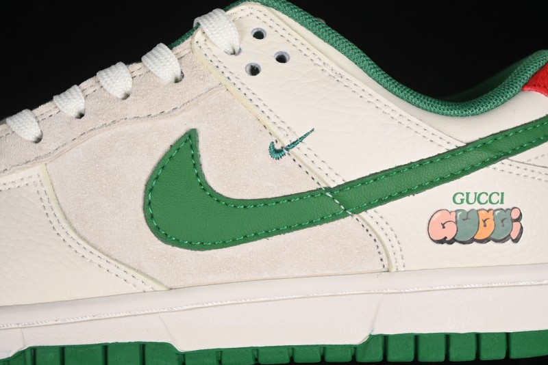 Nike SB Dunk Low Gucci Collaboration - Custom Patchwork Green Swoosh Anniversary Edition Low-Top Casual Skate Shoes - KK1688-053