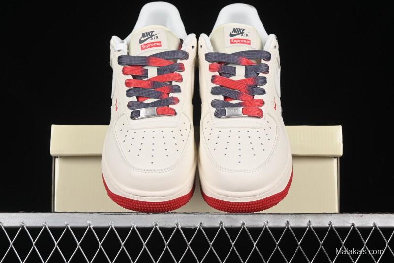 Nike Air Force 1 '07 Low Supreme Collaboration - Beige Red Blue Colorblock Casual Sneakers - XZ6188-228