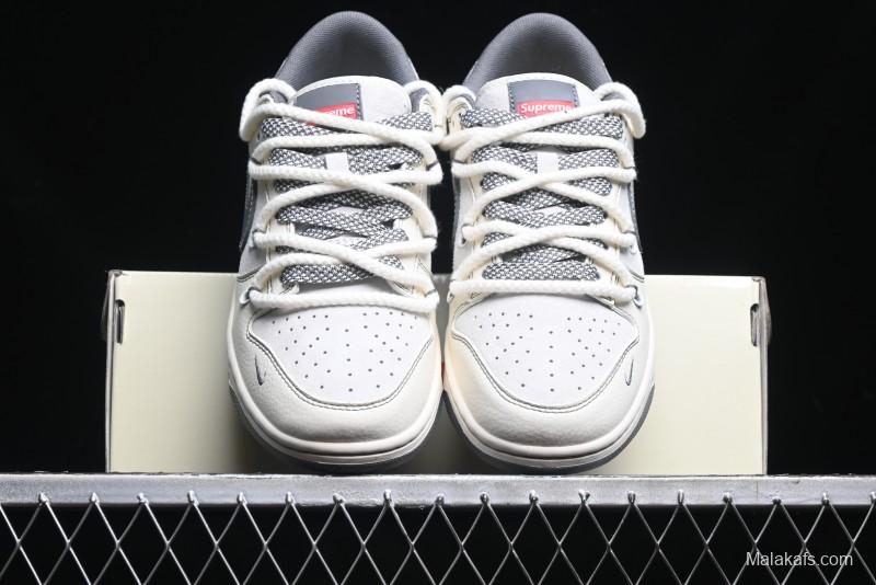 Nike SB Dunk Low Supreme x Stone Island Triple Collaboration - Strap Patch Gray Hook Anniversary High-End Custom Low-Top Casual Skate Shoes - YX5066-203