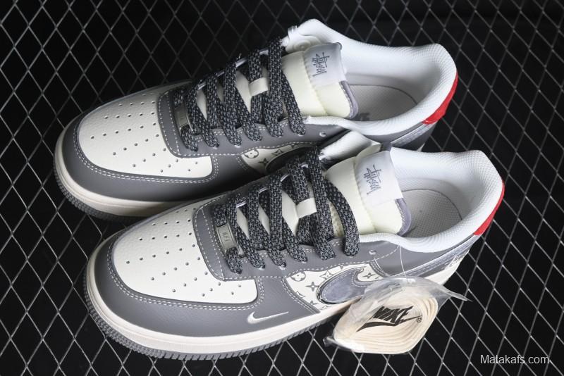 Nike Air Force 1 '07 Low Stussy Collaboration - Beige Grey Red Print Casual Sneakers - XZ6188-338