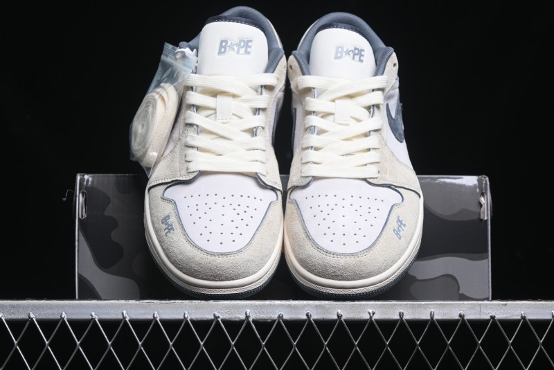 Nike Air Jordan 1 Low AJ1 Bape Collaboration - Custom High-End Retro Basketball Shoes with Light Grey Check - DM9188-008