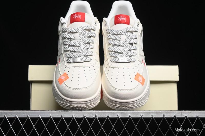 Nike Air Force 1 '07 Low Stussy Collaboration - Double Swoosh Red Tag Low-Top Casual Sneakers - SJ6698-013