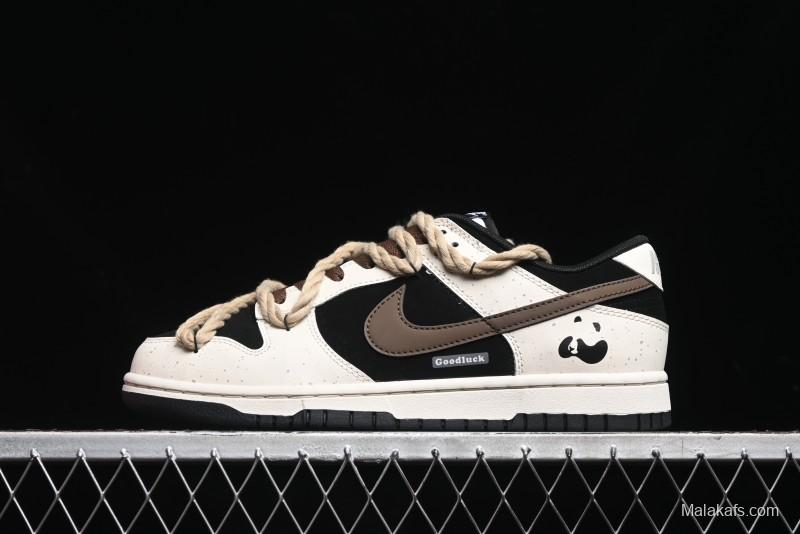 Nike Dunk Low Retro Casual Sneakers with Little Panda and Dopamine Mocha Design - DD1391-100