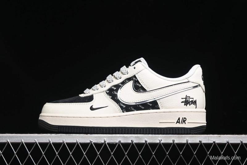 Nike Air Force 1 '07 Low Stussy Collaboration - Black Sail Silver Swoosh Casual Sneakers - XZ6188-729