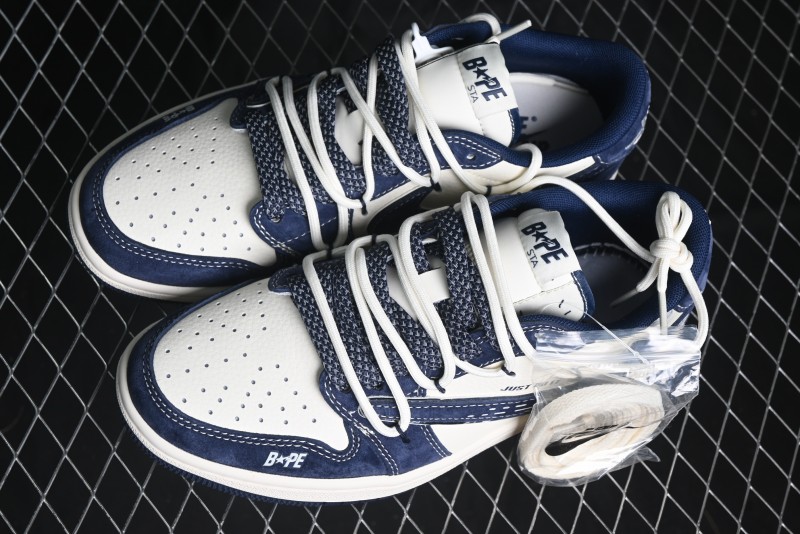 Nike Travis Scott x Fragment Design x Air Jordan 1 Low OG SP AJ1 Bape Collaboration - Klein Blue Lace-Up Low-Top Casual Sneakers - XS3186-201