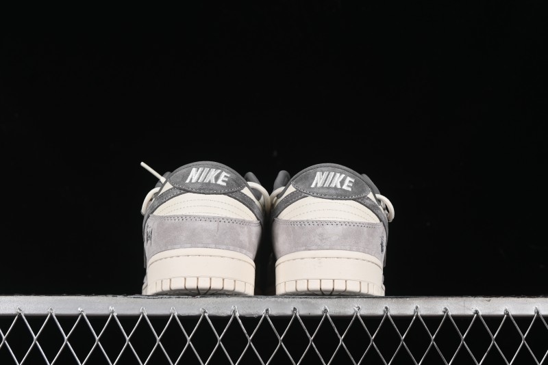 Nike SB Dunk Low Stussy Collaboration - Strap Grey Embroidered Swoosh Anniversary Custom Low-Top Casual Skate Shoes - SJ2068-307