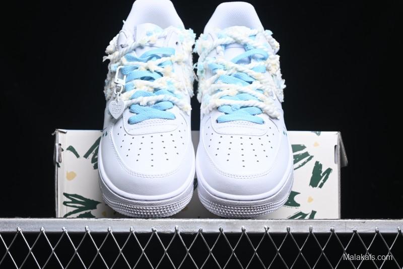 Nike Air Force 1 '07 Low Casual Sneakers with Valentines Day Theme and Blue Bow Detail - CH9999-223