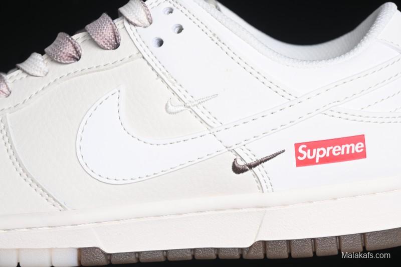 Nike SB Dunk Low Supreme Collaboration - White Brown Split Swoosh Anniversary High-End Custom Low-Top Casual Skate Shoes - BB8675-113