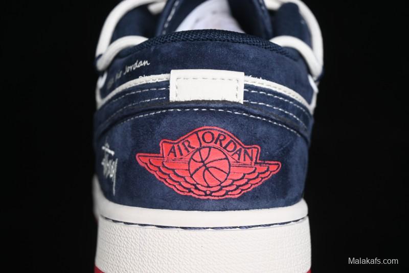 Nike Air Jordan 1 Low Stussy Collaboration - Blue Red Custom High-End Retro Basketball Shoes - SJ9950-049