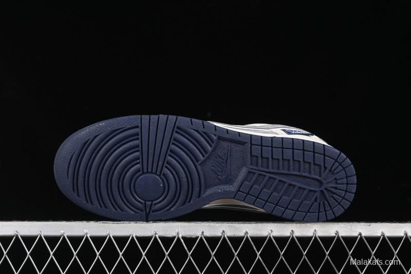 Nike SB Dunk Low Collaboration with Violent Bear - Patchwork Grey Swoosh Anniversary Custom Edition Low-Top Casual Skate Shoes - KK1333-013