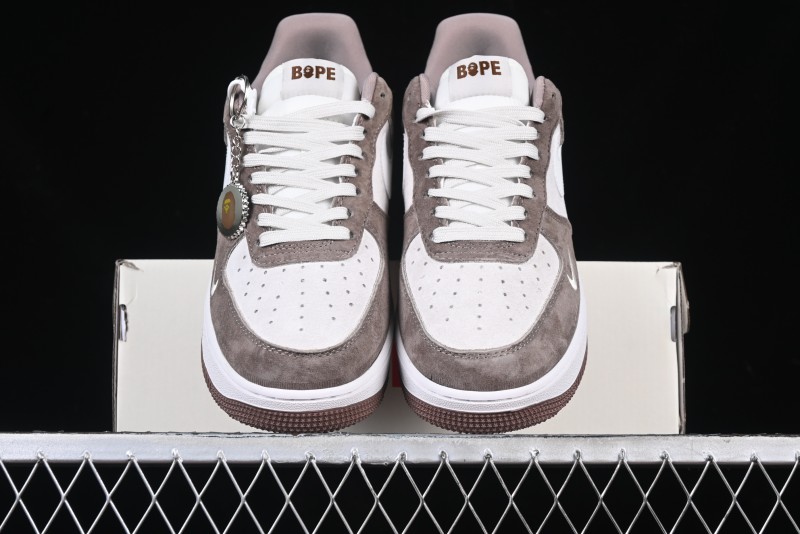 Nike Air Force 1 '07 Low Bape Collaboration Brown White Swoosh Low-Top Casual Sneakers - KK1988-035