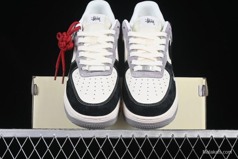 Nike Air Force 1 '07 Low Stussy Collaboration Black Grey Patchwork Low-Top Casual Sneakers - XZ6188-363