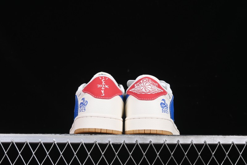 Nike Travis Scott x Fragment Design x Air Jordan 1 Low OG SP AJ1 Snake Year Limited Blue Swoosh Gum Sole Low-top Casual Sneakers - XS3086-011