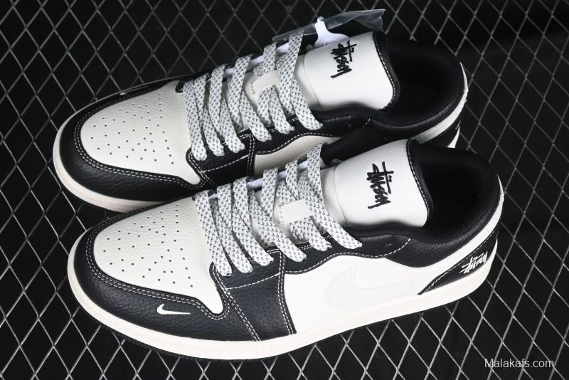 Nike Air Jordan 1 Low AJ1 Stussy White Black Leather Retro Basketball Shoes - XX3318-507