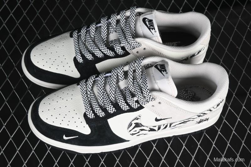 Nike SB Dunk Low Stussy Collaboration Zebra Black White Swoosh Anniversary Custom Low-Top Casual Skate Shoes - DJ2024-060